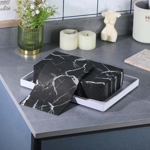 Zonon 100 3 13x16 Inch Pcs Black Marble Guest Towel Disposable Bathroom Paper Napkins Decorative Hand Towels Ply
