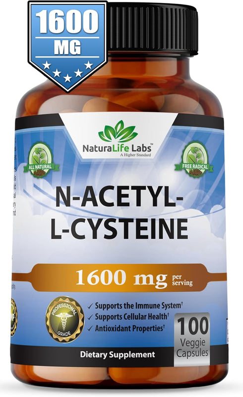 N-Acetyl-L-Cysteine (NAC) 1600 mg, 100 Veggie Capsules for Lung Health & Immune Support