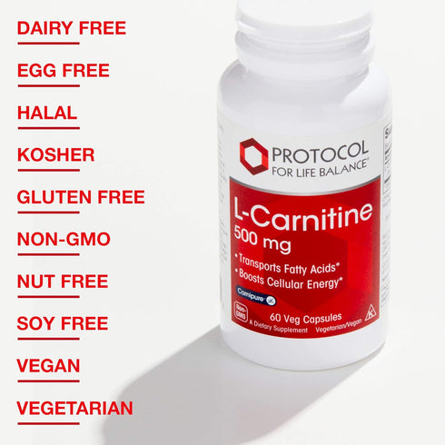 Protocol L-Carnitine 500mg, Supports Metabolic Health & Energy Production, 60 Veg Caps