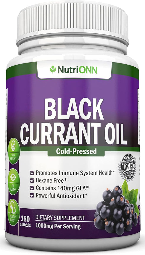 Black Currant Oil - 1000 Mg, 180 Softgels - Cold-Pressed Pure Black Currant Seed Oil, 140mg GLA Per Serving