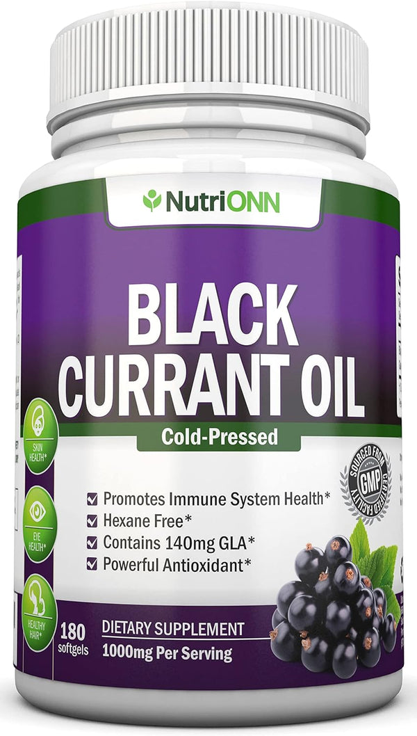 Black Currant Oil - 1000 Mg, 180 Softgels - Cold-Pressed Pure Black Currant Seed Oil, 140mg GLA Per Serving