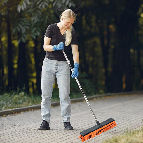 Keleekelin 18" Push Broom Outdoor with Rubber Squeegee,Heavy Duty Broom Brush with Handle,Stiff Bristles for Patios