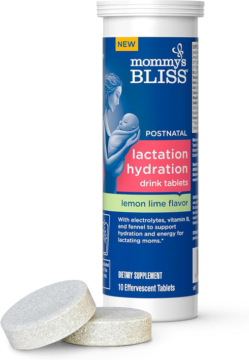 Mommy's Bliss Lactation Hydration Drink Tablets - Lemon Lime Flavor, 10 Tablets with Electrolytes + B Vitamins