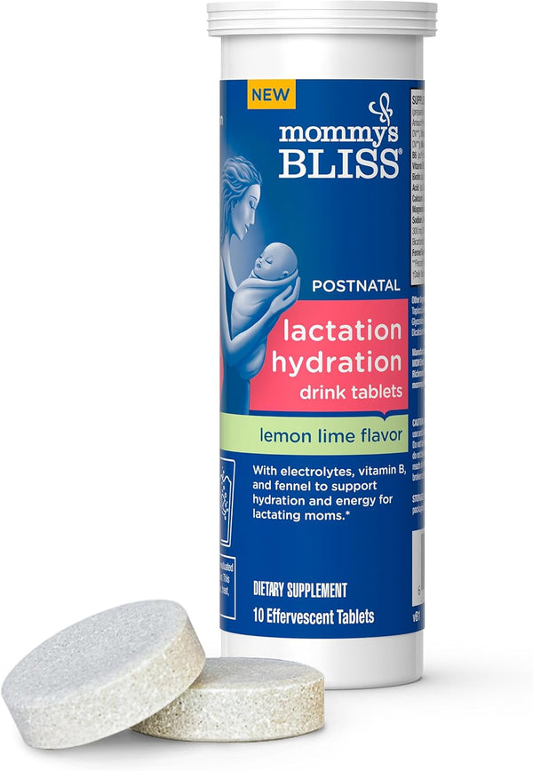 Mommy's Bliss Lactation Hydration Drink Tablets - Lemon Lime Flavor, 10 Tablets with Electrolytes + B Vitamins
