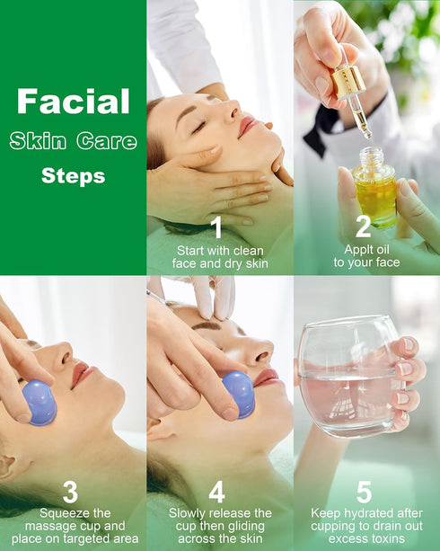 Sets (6-Pc 2 Silicone Cupping Therapy Kit) - Included Pcs Facial Suction Cups, Anti Cellulite Cup Massager - Vacuum