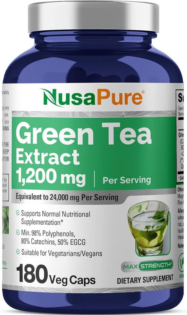 NusaPure Green Tea 20:1 Extract, 1200 mg, 180 Vegan Capsules, 50% EGCG