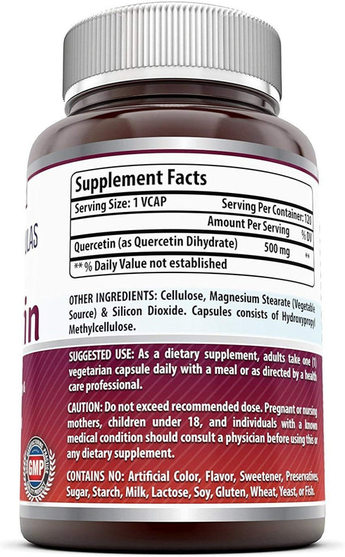 Amazing Formulas Quercetin 500 Mg - 120 VCaps Vegan Dietary Supplement, Non-GMO, Gluten Free for Optimal Health