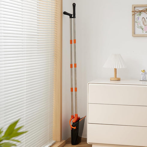 Broom and Dustpan Set, Lightweight Upright Lobby Broom and Dust Pan Combo for Home Kitchen Office (Orange and Black)