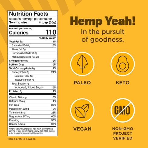 Manitoba Harvest Hemp Yeah! Balanced Protein + Fiber Powder, Unsweetened, 16 oz, Keto-Friendly