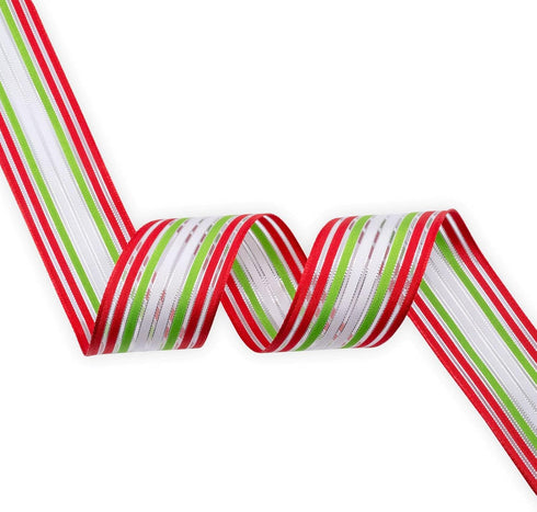 Wired Sheer Ribbon Red/Green/White Stripes Ribbon, 1-1/2 Inch X 25 Yards, Use for DIY Gift Wrapping Wreath Floral Arrangement Bow Decoration by XMRIBBON