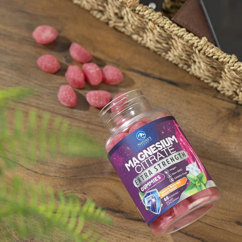 Magnesium Gummy - High Absorption Magnesium Citrate Supplement for Relaxation, 60 Raspberry Gummies