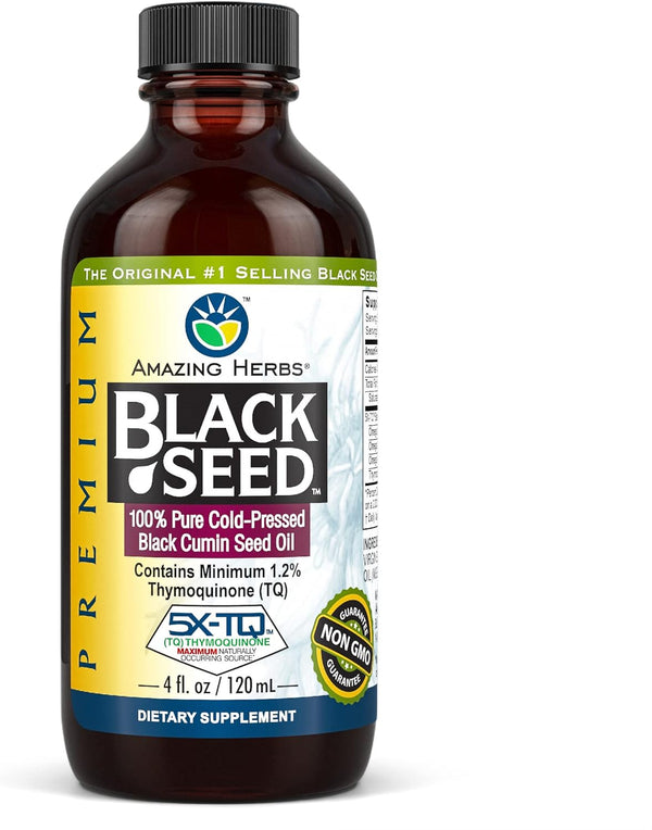 Amazing Herbs Premium Black Seed Oil - 4 Fl Oz, Gluten Free, Non-GMO for Digestive Health and Immune Support