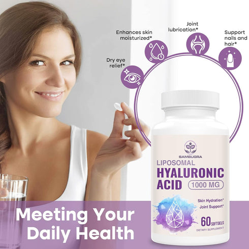 Liposomal Hyaluronic Acid Capsules - 1000mg Hyaluronic Acid Supplements for Skin Hydration and Joint Lubrication, 120