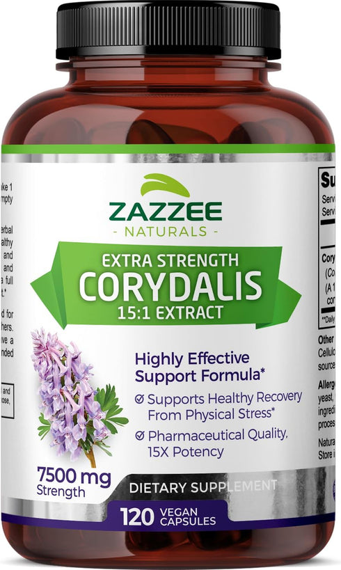 Zazzee Extra Strength Corydalis 15:1 Extract, 7500 mg Strength, 120 Vegan Capsules, Non-GMO