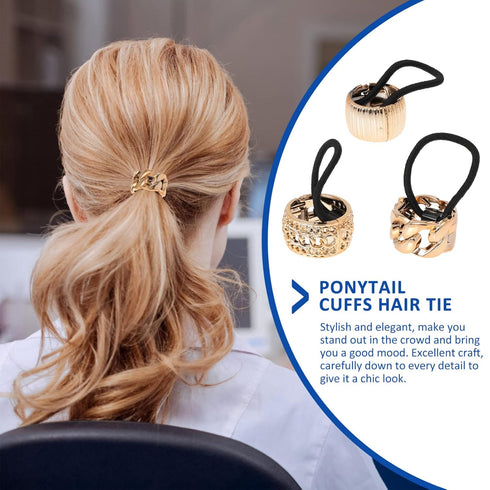 Lurrose Gold Ponytail Cuff, High Ponytail Holder Hair Ties, 6 Pcs Punk Gothic Elastic Hair Rope