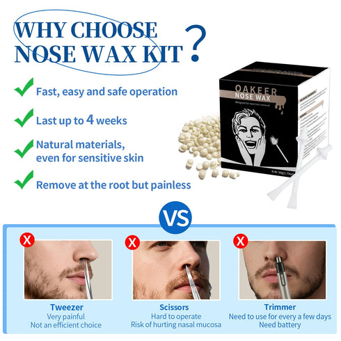 Oakeer Nose Hair Remover Kit with 30 Wax Sticks for Men and Women - 100g Nose Wax for At-Home Hair Removal
