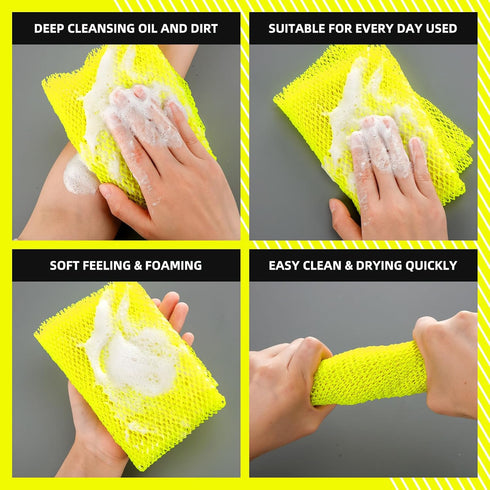 Geiserailie African Long Bathing Net Sponge - Luminous Yellow Long Net Shower Body Scrubber for Daily Use