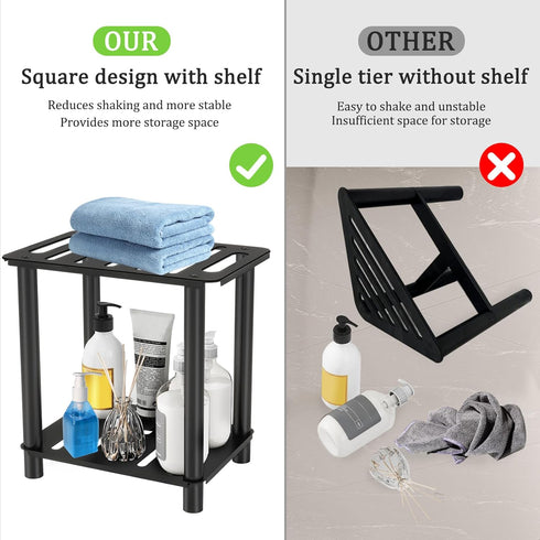 Shower Stool for Inside Shower, Shower Bench Stool with Storage Shelf, Stainless Steel Shower Stool for Shaving Legs