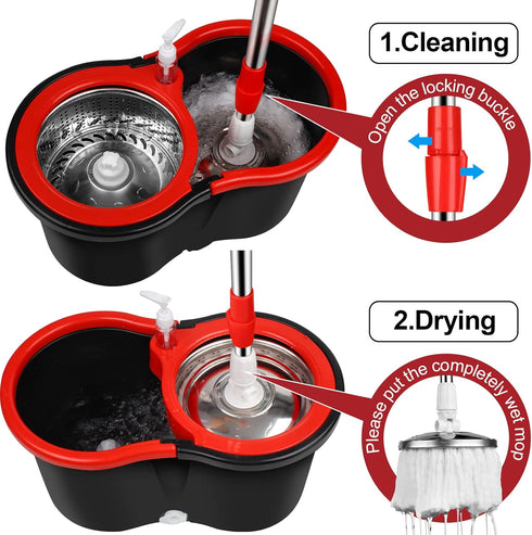 Set, 3 61" Mop and Bucket with Wringer Floor Cleaning, Household Cleaning Supplies, Stainless Steel Mop Bucket
