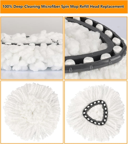 8-Pack Spin Mop Replacement Heads, 100% Microfiber Refills for Easy Wring, 360° Micro Replacement Mop Head