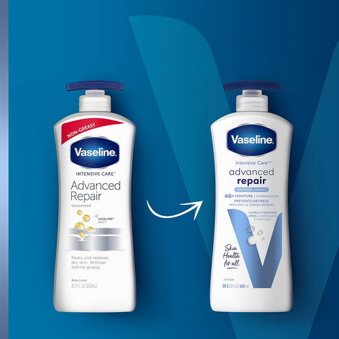 Vaseline Intensive Care Unscented Advanced Repair Body Lotion Pack of 3 - Ultra-Hydrating for Extremely Dry Skin
