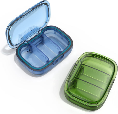 2 Pack 3 Compartment Small Pill Box, Moisture Proof Travel Pill Organizer for Pocket Purse, Daily Portable Medicine Box
