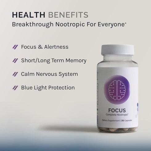 Focus Complete Nootropic - 30 Capsules (30 Day Supply) for Memory, Cognitive Function, and Vision Support