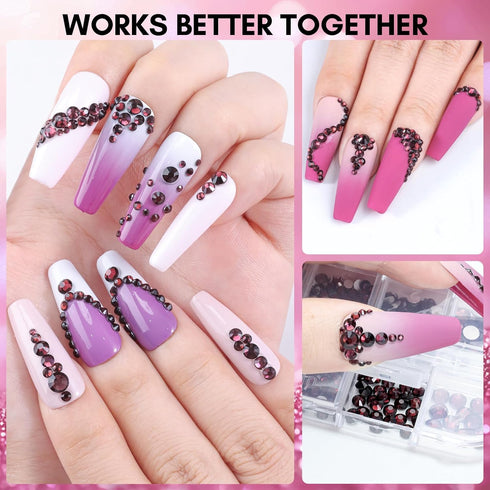 Makartt Dark Purple Rhinestone Nail Charms, Flatback Round Amethyst Crystal Glass Jewels for DIY Nail Art Supplies