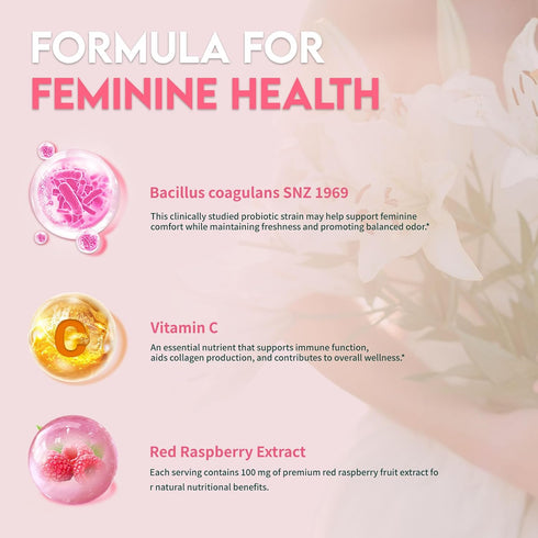 Gummies Immune 60 Gummies (30-Day Premium Feminine Balance for Women Raspberry Flavor pH Balance, & Digestive Support