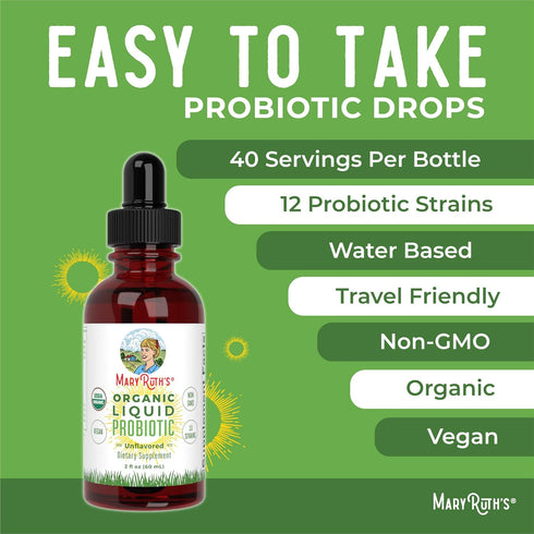 MaryRuth Organics USDA Organic Liquid Probiotic, Digestive Health for Women, Men, Kids, 20 Servings