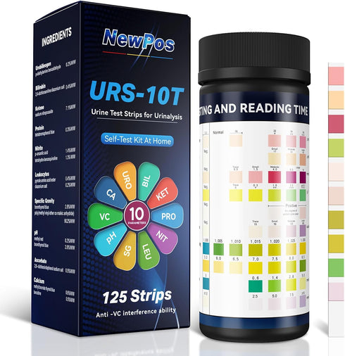 NewPos Urine Test Strips for Urinalysis: 10-in-1 125 CT Urinalysis Test Strips Full