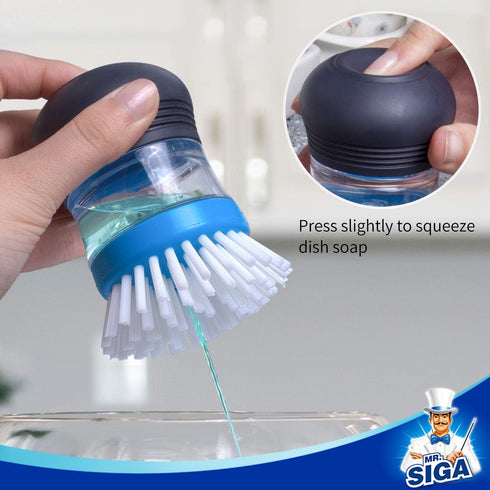 Pack 2, MR.SIGA Soap Dispensing Palm Brush, Kitchen Brush for Dish Pot Pan Sink Cleaning, of Navy/Blue