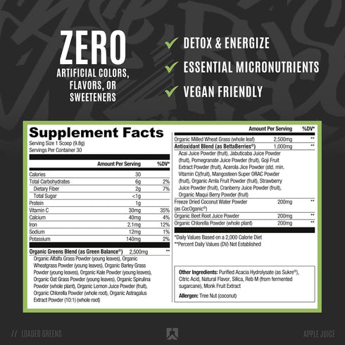 RYSE Loaded Greens Daily Superfood Powder - 30 Servings with Essential Micronutrients, Antioxidants, Vitamins