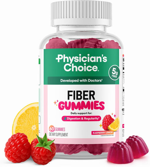 Physicians Choice Fiber Gummies for Digestive Health & Regularity - Raspberry Lemon