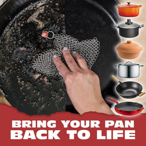 Knapp Made CM Scrubber 9"x6" Small Ring Cast Iron Scrubber, Cleaner for Hard Anodized Cookware, Pans, Grills