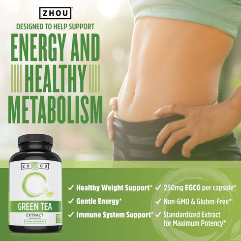 Immune 120 Zhou Green Tea Extract Capsules with EGCG, Natural Energy, Mental Focus, Health, Antioxidant and Heart
