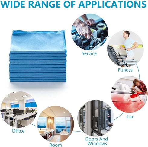 12 Pcs Microfiber Glass and Window Cleaning Cloths, 12" x 12", Lint Free, Streakless Buff Polishing Cloth