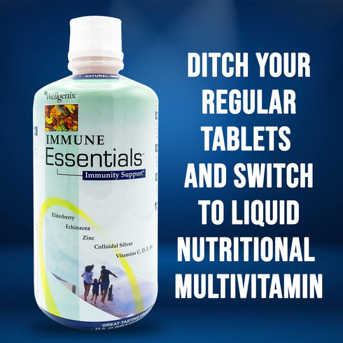 Wellgenix Immune Essentials – 12 in 1 Natural Immune System Support Supplement - Liquid Multivitamin for Kids & Adults