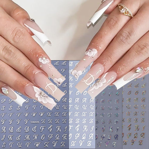 Retro Letters Nail Stickers, 8 Sheets Old English Letter Nail Design Decals for Women DIY Manicure