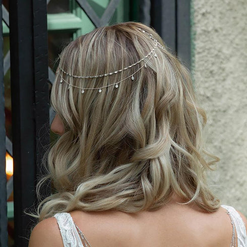 STONEFANS Silver Rhinestone Head Chain Jewelry, Layered Wedding Headpiece Hair Accessories for Women and Girls