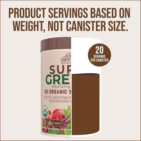 COUNTRY FARMS Organic Super Greens Chocolate Flavor - 50 Organic Super Foods, USDA Organic Drink Mix, Packed with