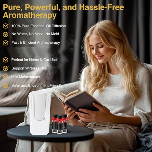 Luocute 20ml Waterless Essential Oil Diffuser, Dual Fluid Mist Portable Aromatherapy Machine, with Auto Adjust Misting