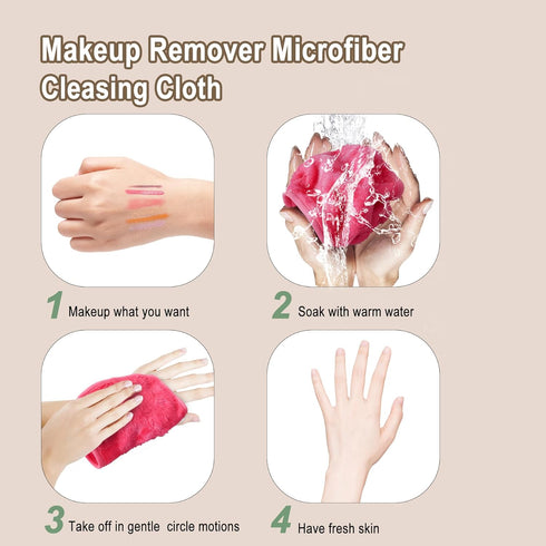 KODAMO Makeup Remover Cloth - Reusable Pads with Travel Bag, 12 Pack, Pink