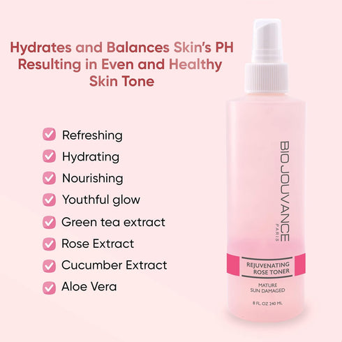 Rejuvenating Rose Toner Spray 8oz, PH Balancing Alcohol-Free Hydrating Face Toner for Mature Skin