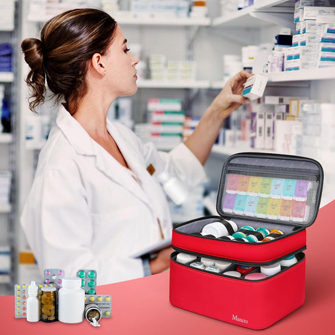 Mancro Dual Layers Medicine Organizer Bag, Pill Bottle Organizer Storage with Lockable Zipper, Medication Travel Bag