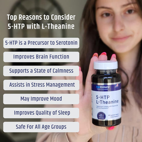 5-HTP Formula for Stress Relief - Relaxation Support for Teens and Adults with 5-HTP, L-Theanine, Vitamin B6, 60