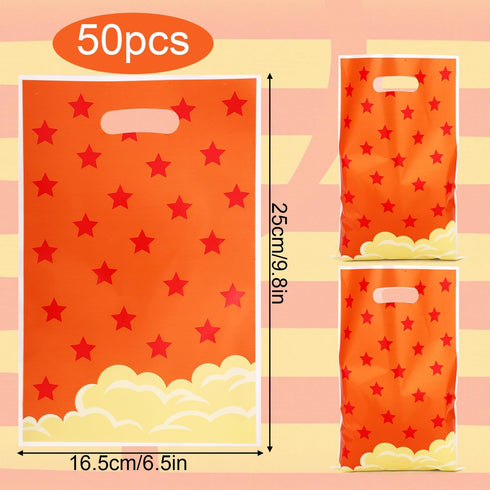 SAVITA 50pcs 25x16.5cm/9.8x6.5in Anime Theme, Plastic Party Favor Goodie Candy Treat Snack Gift Bag with Handles Yellow