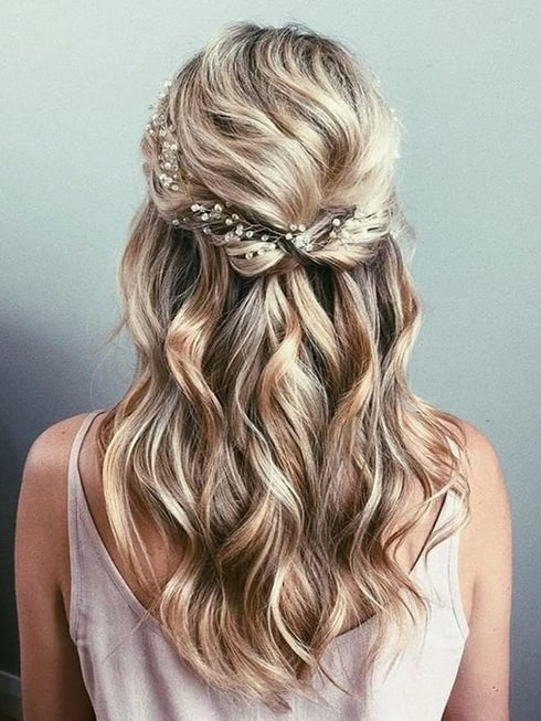 Jakawin Bride Wedding Pearl Hair Vine, Silver Rhinestone Hair Piece, Bridal Hair Accessories for Women and Girls