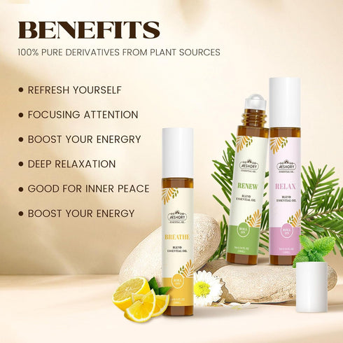 Set,Gifts Essential Oils Roll On for Mom & Wife (Calm, Relax, Breathe, Focus on, Sleep, Renew), Natural Aromatherapy