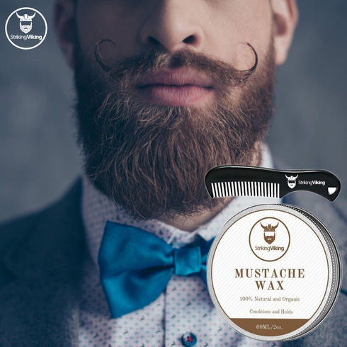 Striking Viking Mustache Wax & Comb Kit - Beard & Moustache Wax for Men with Strong Hold Natural Beeswax (Sandalwood